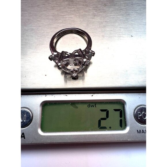 Estate Sterling Silver 925 Heart Cut Clear Stone Ring Size 5.75, 2.7 DWT - Picture 8 of 11